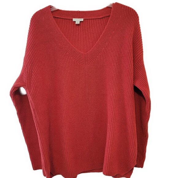 J. Jill Sweaters - J.Jill  Cotton V-neck cotton blend knit sweater -Coral Red - sz L